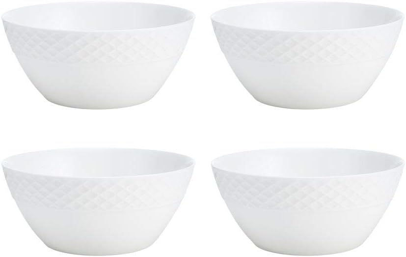 Mikasa Trellis Bone China 16-Piece Dinnerware Set, Service for 4, White Lightweight Porcelain with