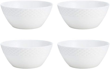Mikasa Trellis Bone China 16-Piece Dinnerware Set, Service for 4, White Lightweight Porcelain with