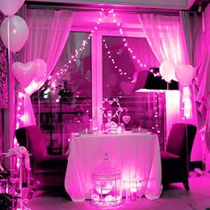 JMEXSUSS Connectable 100 LED Room Lights, 33ft 8 Modes Pink Christmas Lights Clear Wire, Plug in