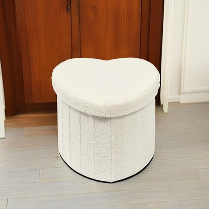 B FSOBEIIALEO Storage Ottoman Cube, Heart Shaped Ottomans with Storage Foot Stool Footrest for