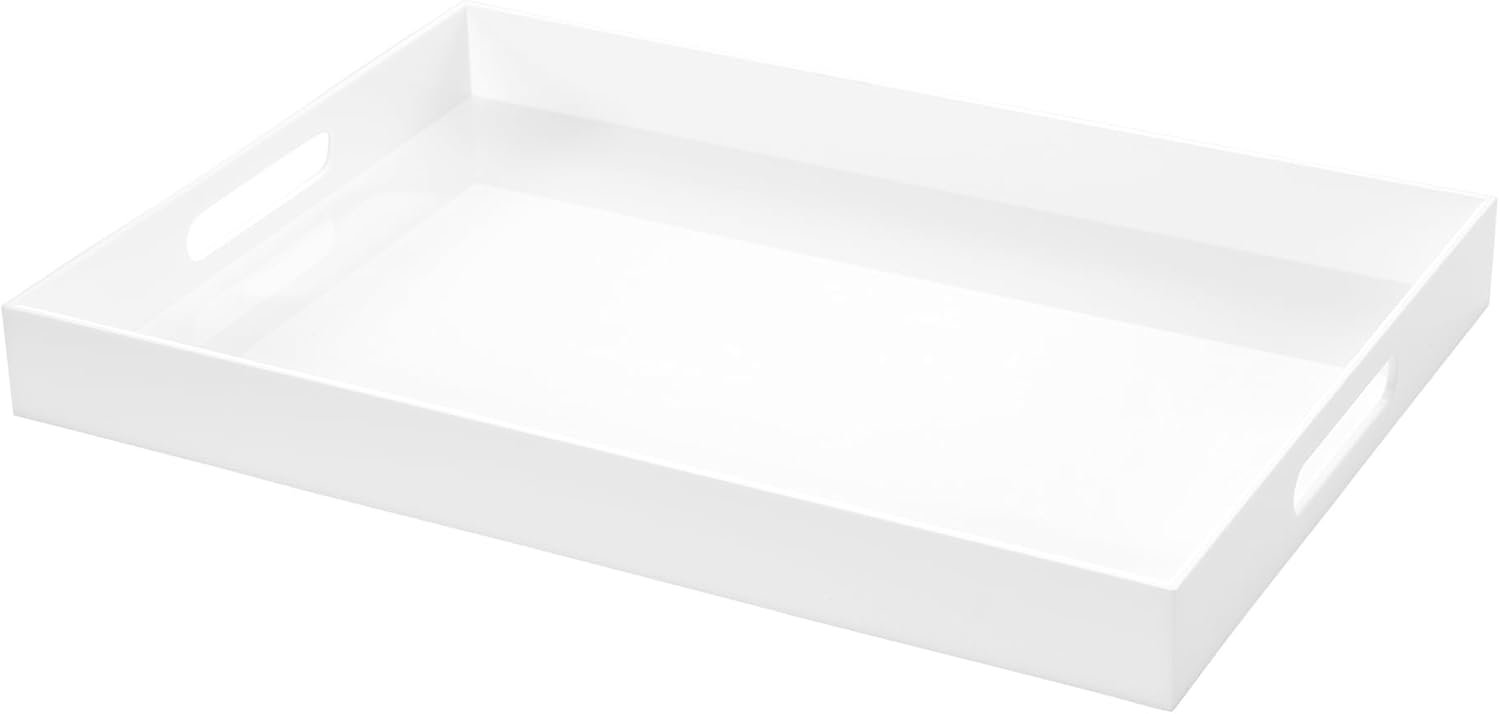 White Rectangular 14x20 Inches Acrylic Ottoman Tray Decorative Serving Tray with Cutout Handles
