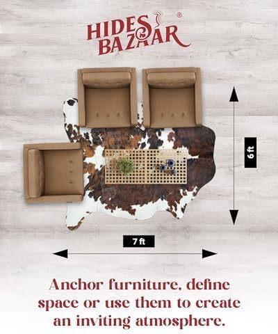 Tricolor Cowhide Rug Classic Brown, Black and White Color Mix, Natural Leather Hide, Area Rug