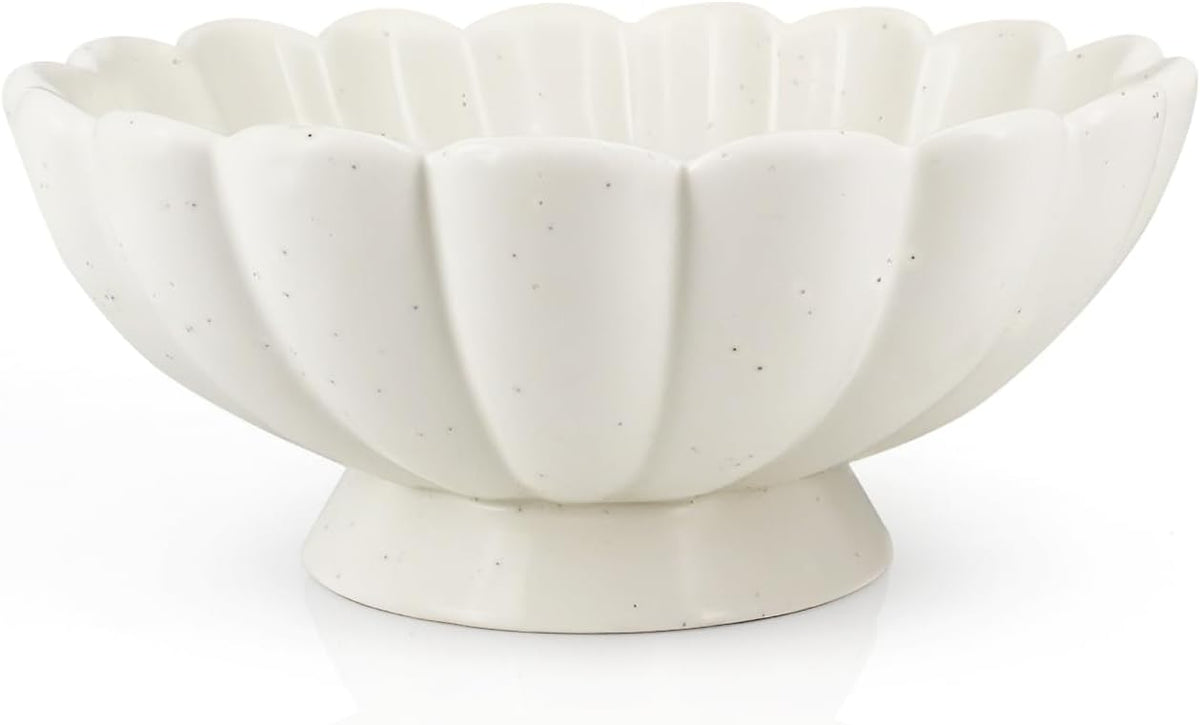 Accessoryway 8" White Fluted Scalloped Decorative Bowls -Moderate Ceramic Fruit Bowl for Kitchen