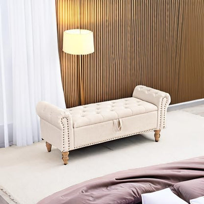 Furniliving 51” Storage Benches, End of Bed Bench with Button-Tufted Large Upholstered Storage