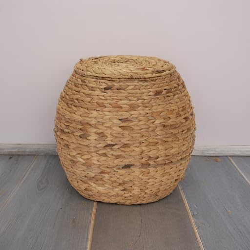Household Essentials Round Handwoven Water Hyacinth Barrel Wicker Storage Basket Side Table