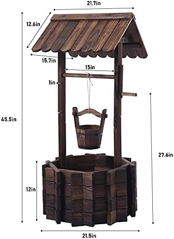 Garden Wooden Decor Rustic Wishing Well Planter Outdoor Home Décor for Patio, Upgrade Wishing Well