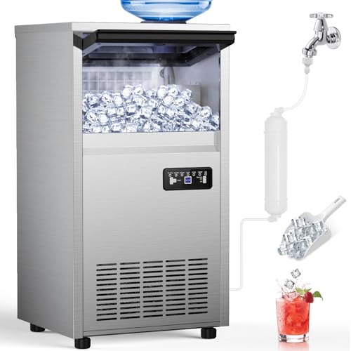 Commercial Ice Maker Machine, 150Lbs/24H with 45Lbs Storage, Fast Ice Making in 8-15Mins, Stainless