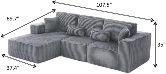 HYJT-H&K Modular Sectional Sofa Cloud Sectional Couch, 107" Comfy Fluffy L Shaped Dark Grey Couches