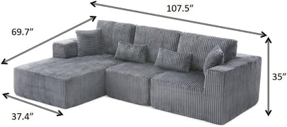HYJT-H&K Modular Sectional Sofa Cloud Sectional Couch, 107" Comfy Fluffy L Shaped Dark Grey Couches