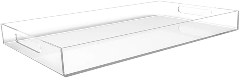 Clear Acrylic Serving Tray for Vanity, Bathroom, Ottoman, Desk and Décor with Handles (Rectangle