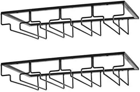 Wine Glass Rack - Under Cabinet Stemware Wine Glass Holder Glasses Storage Hanger 2 Pack Metal