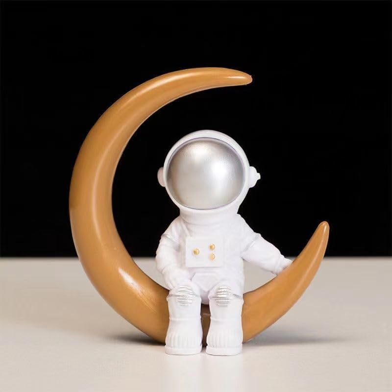 4 Pcs Silver White Astronaut Statues Set, Spaceman Sculpture Figurines Home Ornament Cake Toppers
