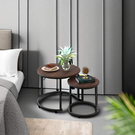 aboxoo Coffee Table Nesting Side Round Set of 2 End Table Top Sturdy Metal Frame Desk Centerpiece