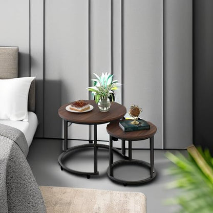 aboxoo Coffee Table Nesting Side Round Set of 2 End Table Top Sturdy Metal Frame Desk Centerpiece