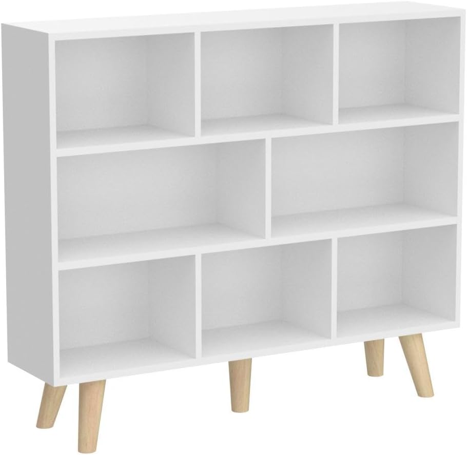 IOTXY Wooden Open Shelf Bookcase - 3-Tier Floor Standing Display Cabinet Rack with Legs, 8 Cubes