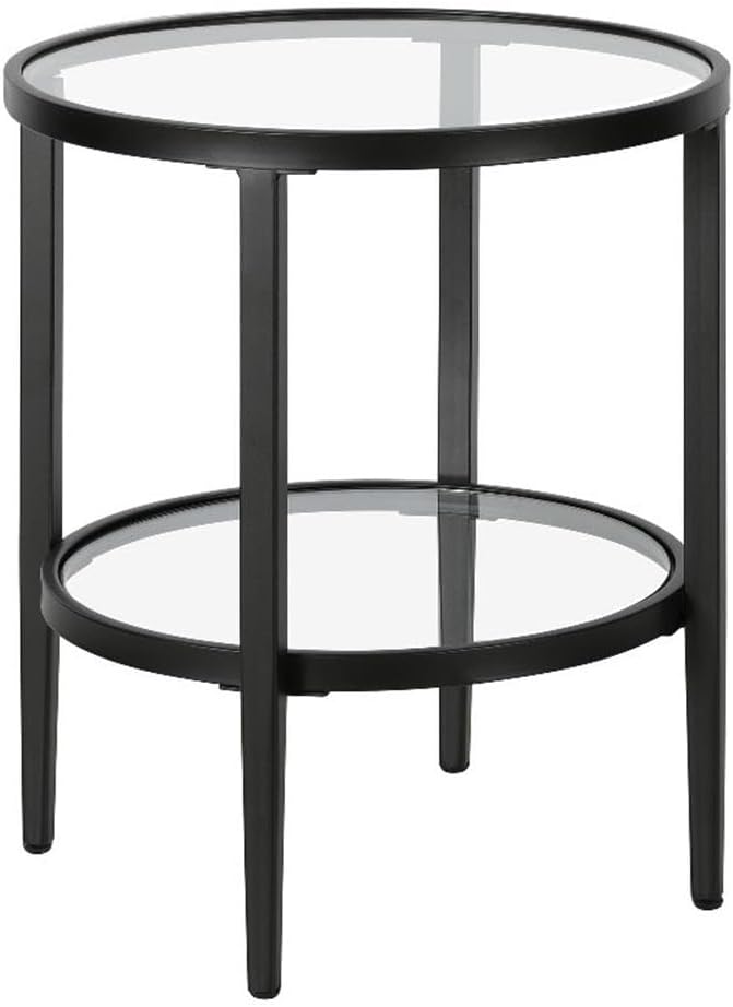 Henn&Hart 20" Wide Round Side Table with Glass Shelf in Blackened Bronze, Table for Living Room