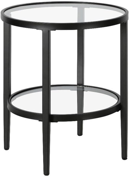 Henn&Hart 20" Wide Round Side Table with Glass Shelf in Blackened Bronze, Table for Living Room