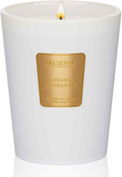 M&SENSE Creamy Vanilla Pie Scented Natural Soy Wax Candle, 14.1oz 60 Hours Long Lasting Slow