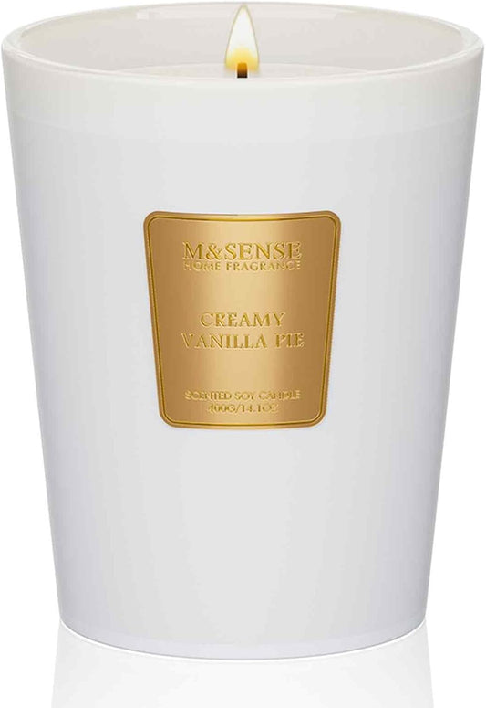 M&SENSE Creamy Vanilla Pie Scented Natural Soy Wax Candle, 14.1oz 60 Hours Long Lasting Slow