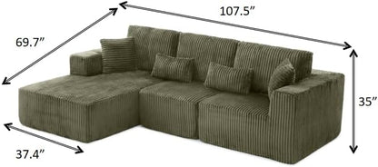 Modular Sectional Sofa Cloud Sectional Couch, 135" Comfy Fluffy L Shaped Olive Green Couches for