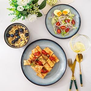LERATIO Ceramic Dinnerware Sets for 4,Stoneware Coupe Plates and Bowls Sets,Highly Chip and Crack
