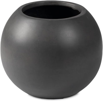 Ash & Ember Onyx 24" D Ceramic Indoor Outdoor Round Sphere Planter, Charcoal, Home Décor Evergreen