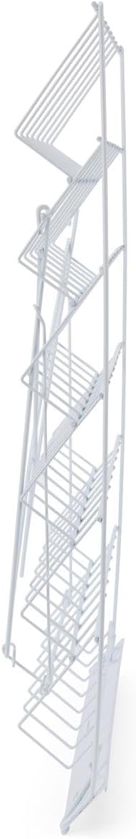 Displays2go Wire Magazine Rack with 6 Open Tiers, Holds Both Magazines and Brochures, Includes Sign