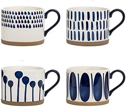 Koja 15 oz. Elegant Hand Painted Decorative Large Porcelain Ceramic Mug Set. 4 Decorative Mugs.