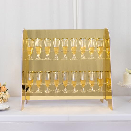 Tableclothsfactory Gold Mirror Finish 2-Tier Wine Glass Stemware Rack, 18 Champagne Flute Holder