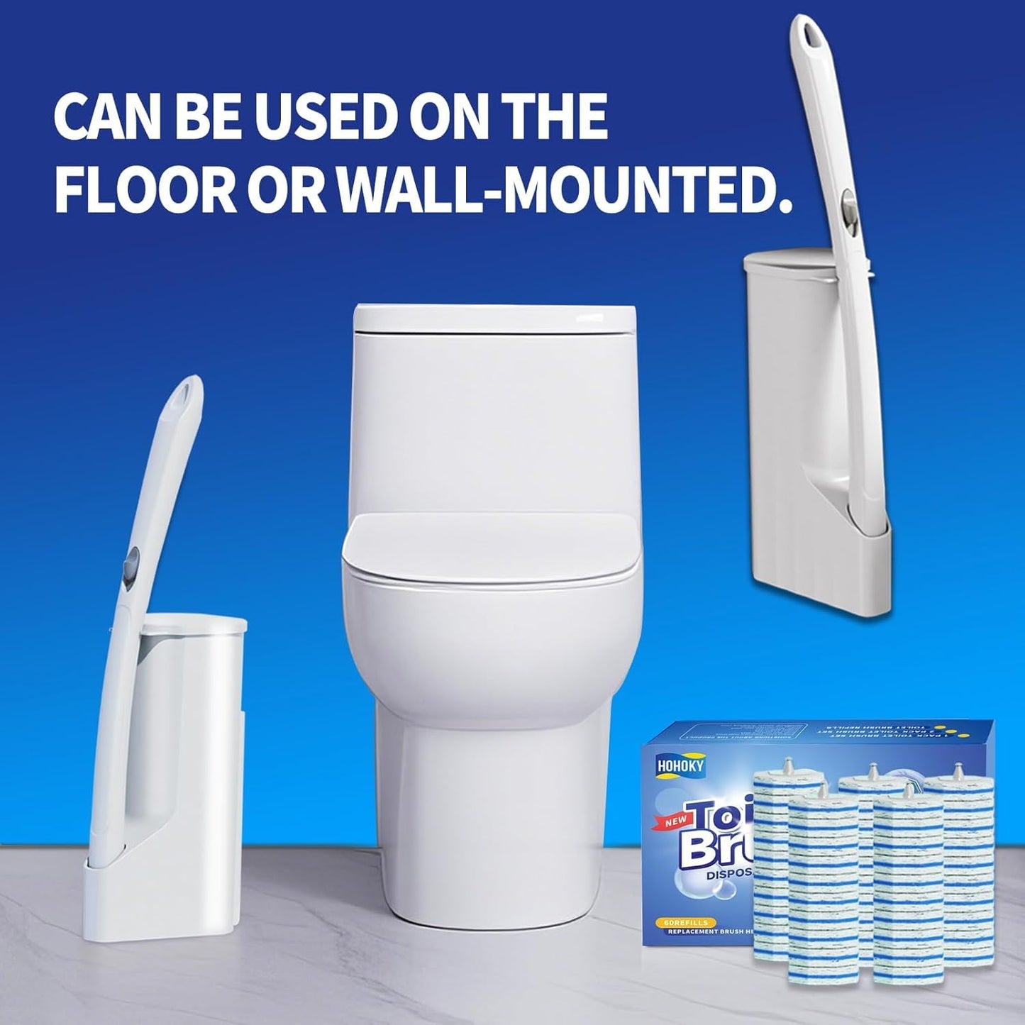 Disposable Toilet Cleaning Wand Set with 50 Refill Pads, Wall-Mounted Holder, Long Handle Toilet