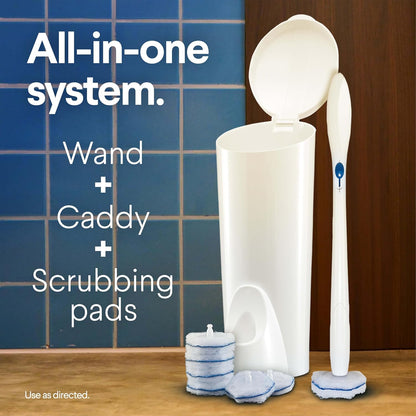 All-in-One Disposable Toilet Wand Cleaning System with Refill Pads, No-Touch Toilet Brush Kit with