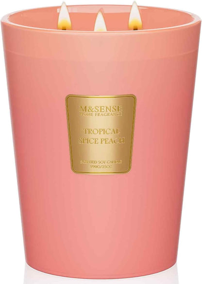 M&SENSE Tropical Spice Peach Scented 35oz 150H Burn Time, 3-Wick Natural Aromatherapy Candle Highly