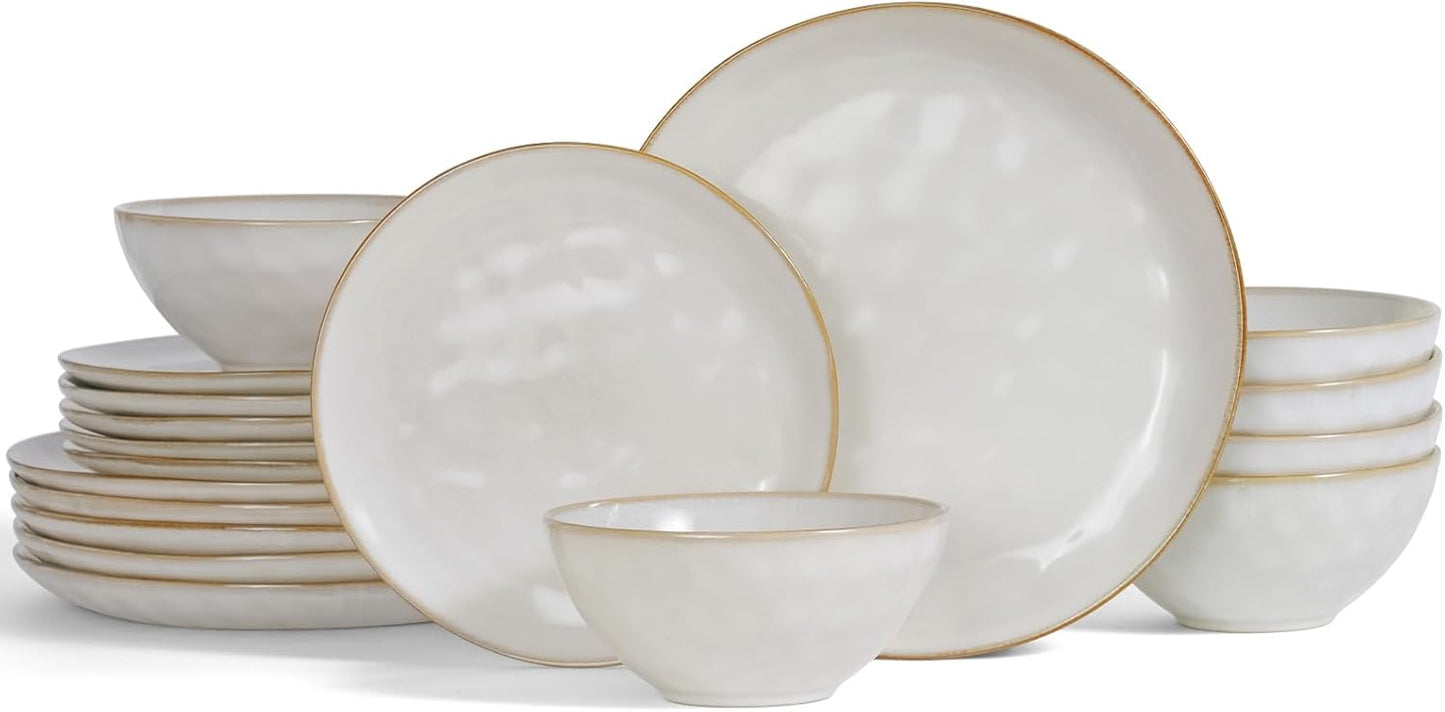 Famiware Ocean Round Plates and Bowls Set, 18 Pieces Dinnerware Sets, Dishes Set for 6, Reactive