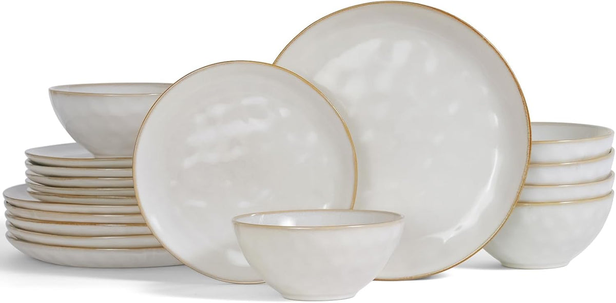 Famiware Ocean Round Plates and Bowls Set, 18 Pieces Dinnerware Sets, Dishes Set for 6, Reactive