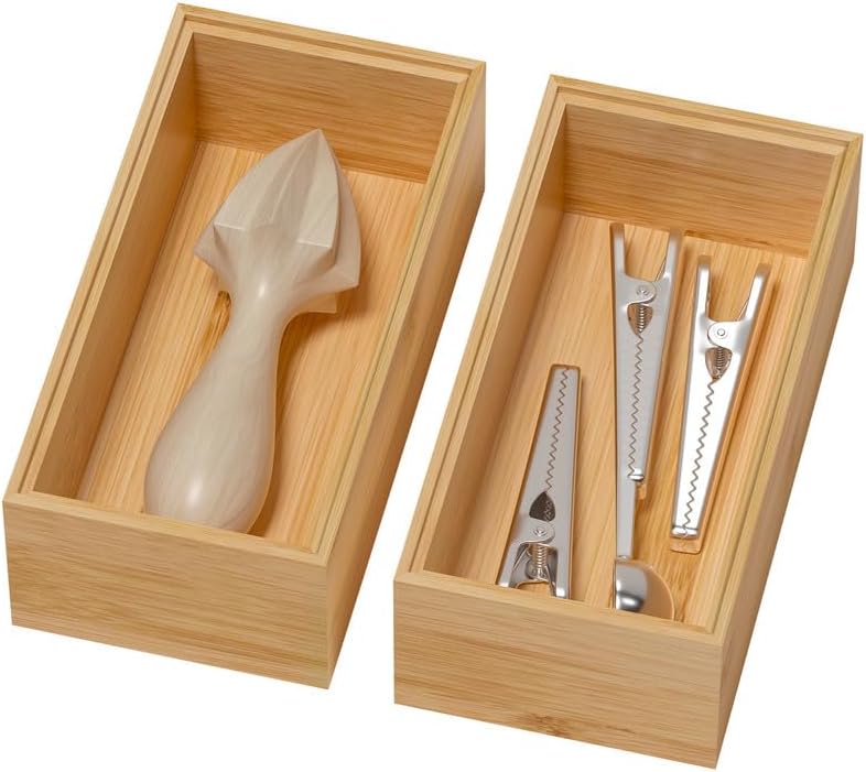 Bamboo Drawer Organizer, Small Silverware Organizer for Kitchen Drawer, Stackable Utensil Tray, 2