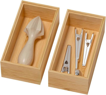 Bamboo Drawer Organizer, Small Silverware Organizer for Kitchen Drawer, Stackable Utensil Tray, 2