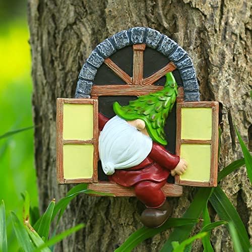 Whimsical Fairy Garden Gnome Statue, Tree Faces Decor Outdoor -5.9 Inch, Funny Garden Tree