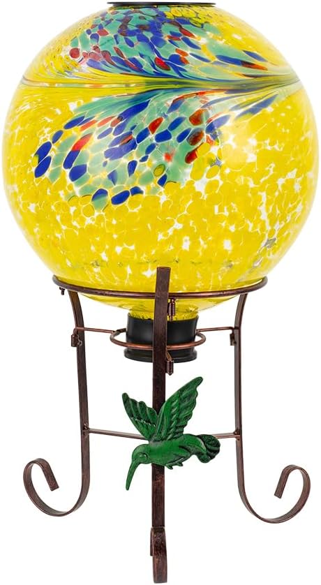 10" Diameter Solar Gazing Ball and 8.5" Metal Stand Indoor Outdoor Glass Globe Sphere Yard Art