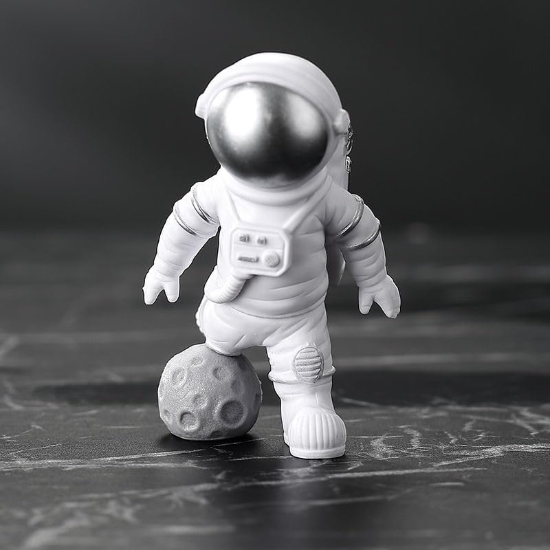 4 Pcs Silver White Astronaut Statues Set, Spaceman Sculpture Figurines Home Ornament Cake Toppers