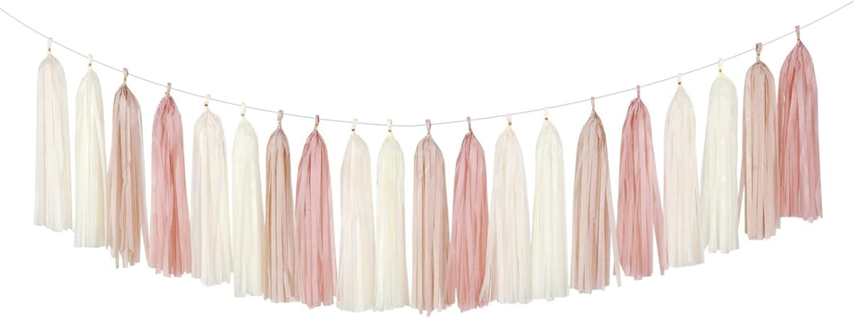 Champagne-Gold Beige Boho Party-Decorations Tassel-Garland - 20pc Fall Baby Shower Birthday Wedding