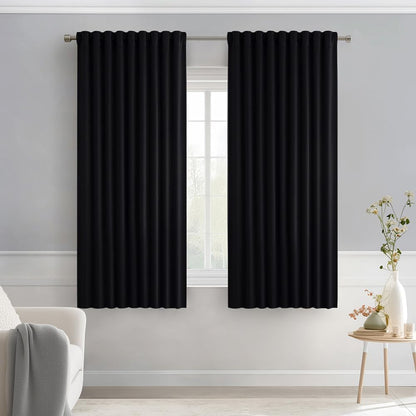 MIULEE Black Back Tab Blackout Curtains 63 Inches Long 2 Panels Set for Living Room Bedroom