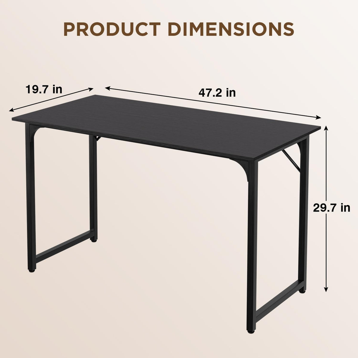 PayLessHere | 47 Inch Computer Desk | Black | Office Desk with Metal Frame, Adjustable Feet |