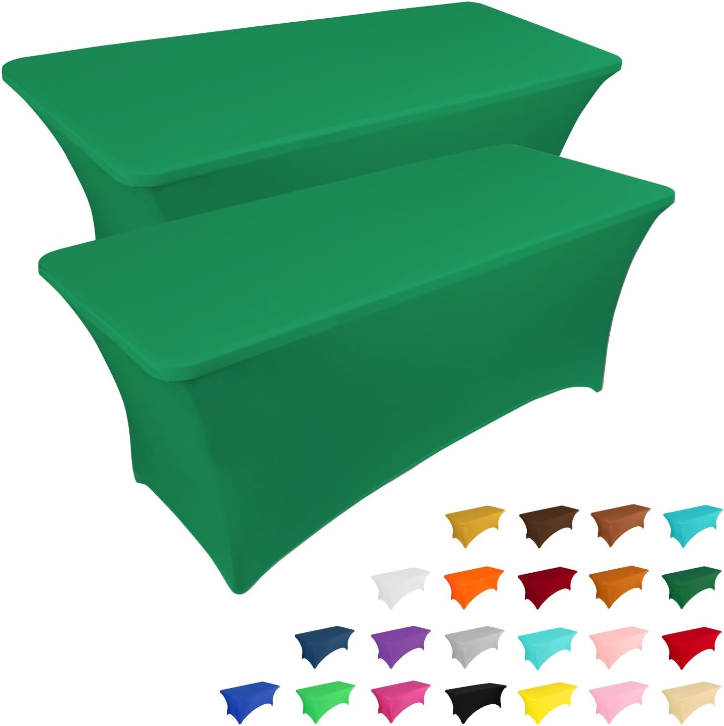 IVAPUPU 2 Pack 4FT Table Cloth for Rectangular Fitted Events Stretch Emerald Green Table Covers