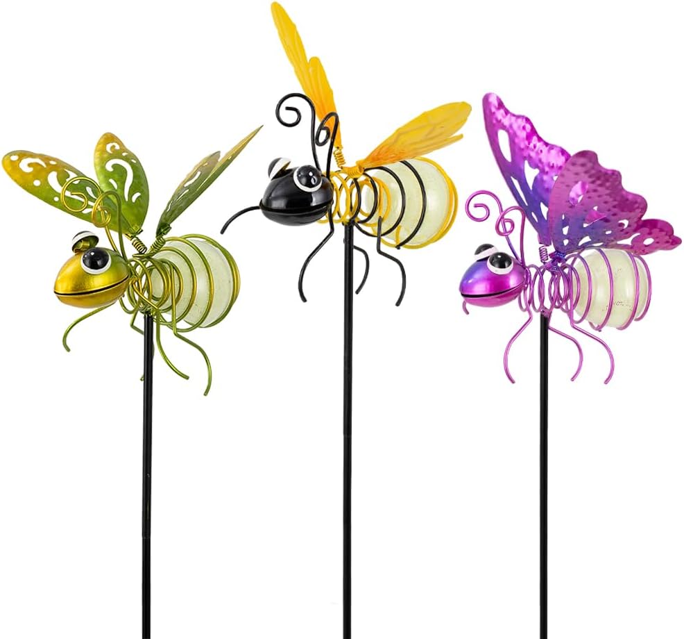 Garden Decor for Outside,3 Pcs Luminous Insect Garden Decorative Stakes,Glow in The Dark Bee Lights