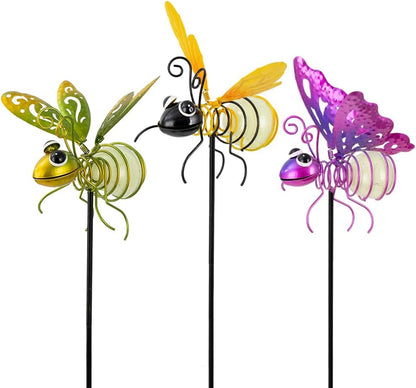 Garden Decor for Outside,3 Pcs Luminous Insect Garden Decorative Stakes,Glow in The Dark Bee Lights