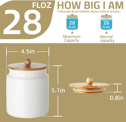 Sweejar Ceramic Kitchen Canisters, 28 FLOZ Porcelain Food Storage Jar with Airtight Seal Wooden