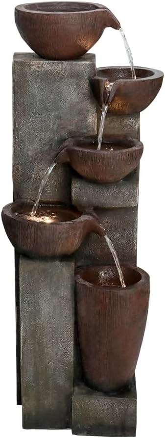 Naturefalls 39.7in.Modern Outdoor Fountain -5-Tier Resin Water Feature, Indoor Outdoor Garden