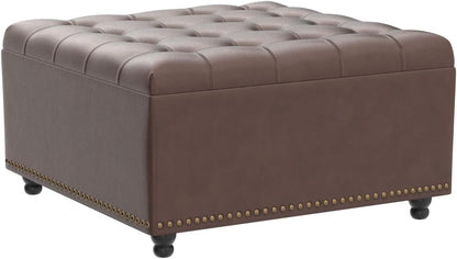 Tbfit Large Square Storage Ottoman Bench, Button Tufted Upholstered Coffee Table Ottoman with