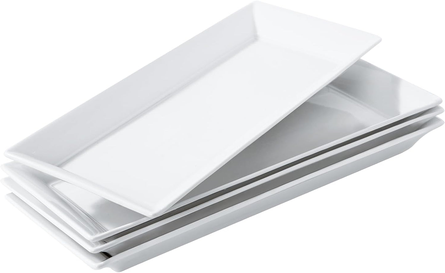 Rectangular Ceramic Serving Platters Set of 4, 14 inch Large Porcelain Serving Plates, White