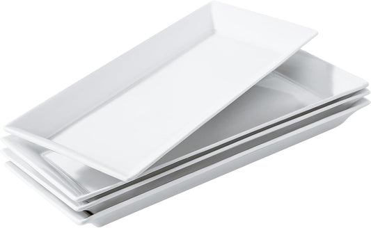 Rectangular Ceramic Serving Platters Set of 4, 14 inch Large Porcelain Serving Plates, White